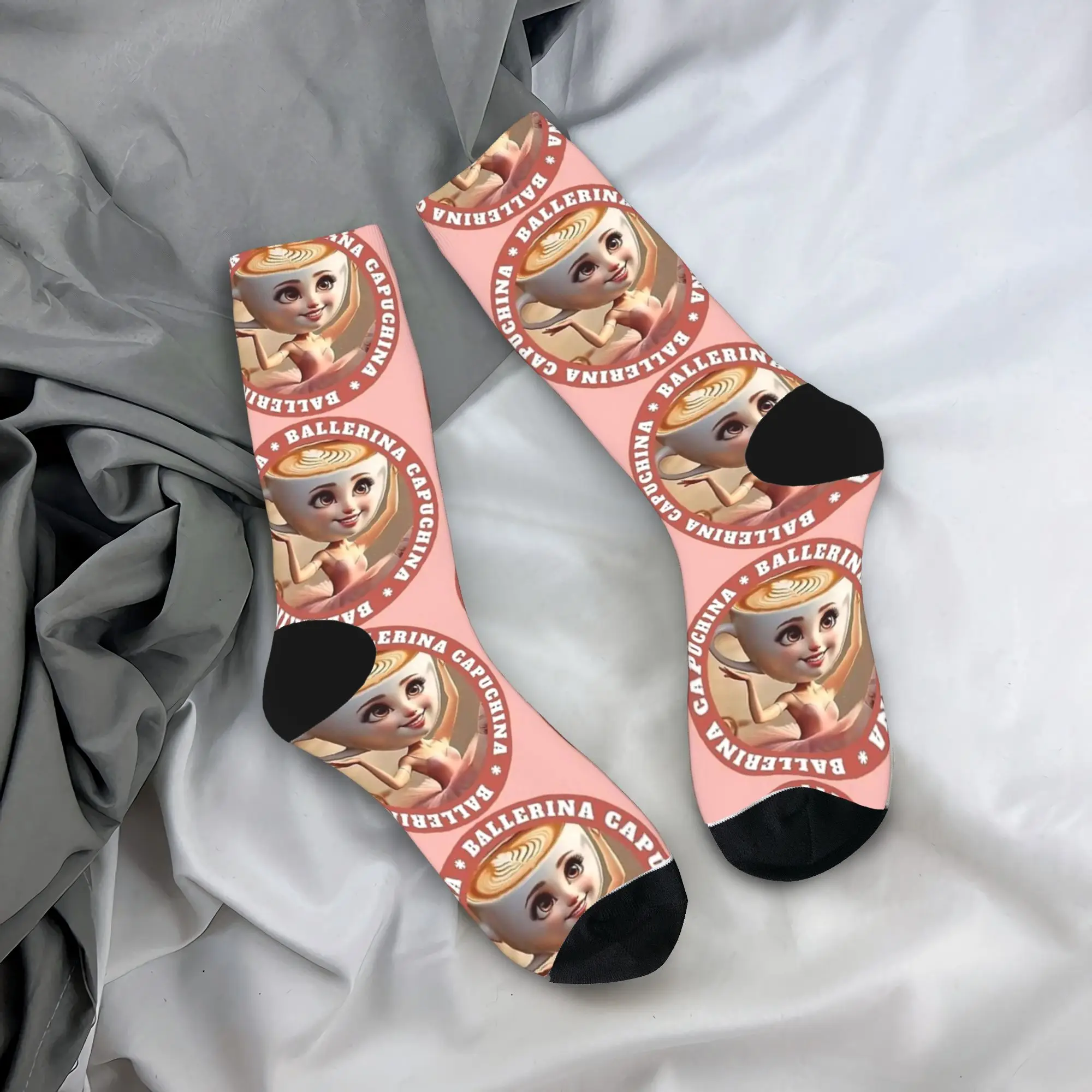 

Italian Brainrot Capuccina Meme Stockings Graphic Funny Socks Autumn Non Skid Socks Women Men Climbing Soft Socks