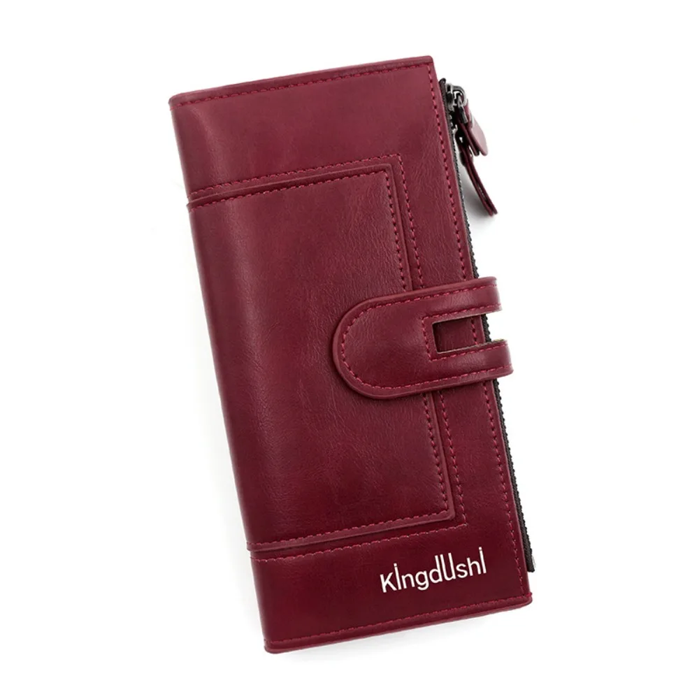 

Korean Style Biofold Long Wallet PU Leather Magnetic Clasp Large Capacity Wallet Solid Color Multi Card Solt Clutch Bag Outdoor