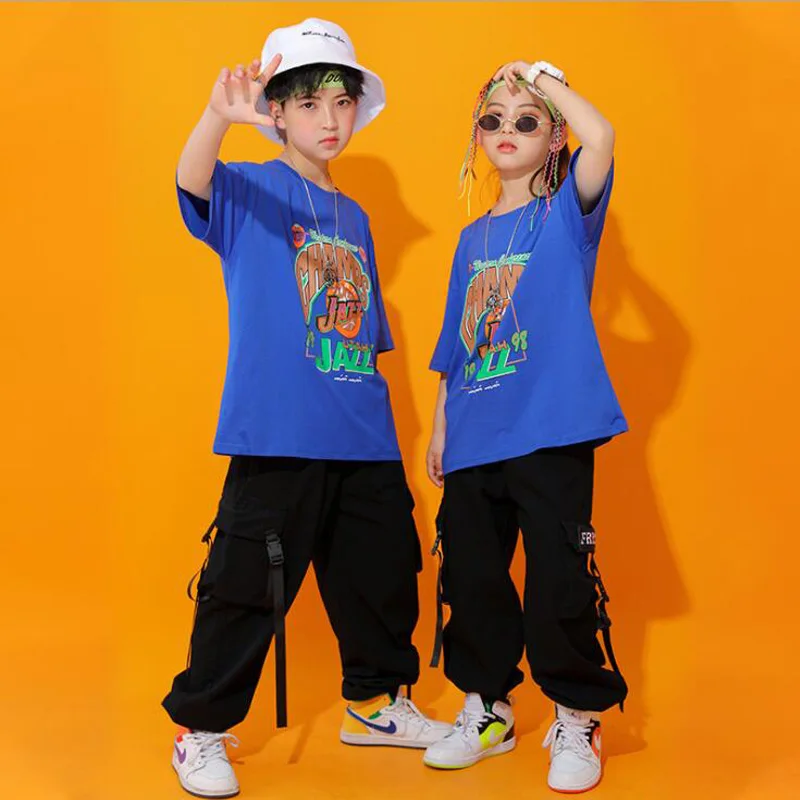 Oversize Tshirt  Streetwear Cargo Pants For Girls Boys Jazz Dance Wear Costumes Clothes Kids Hip Hop Clothing Concert Outfits