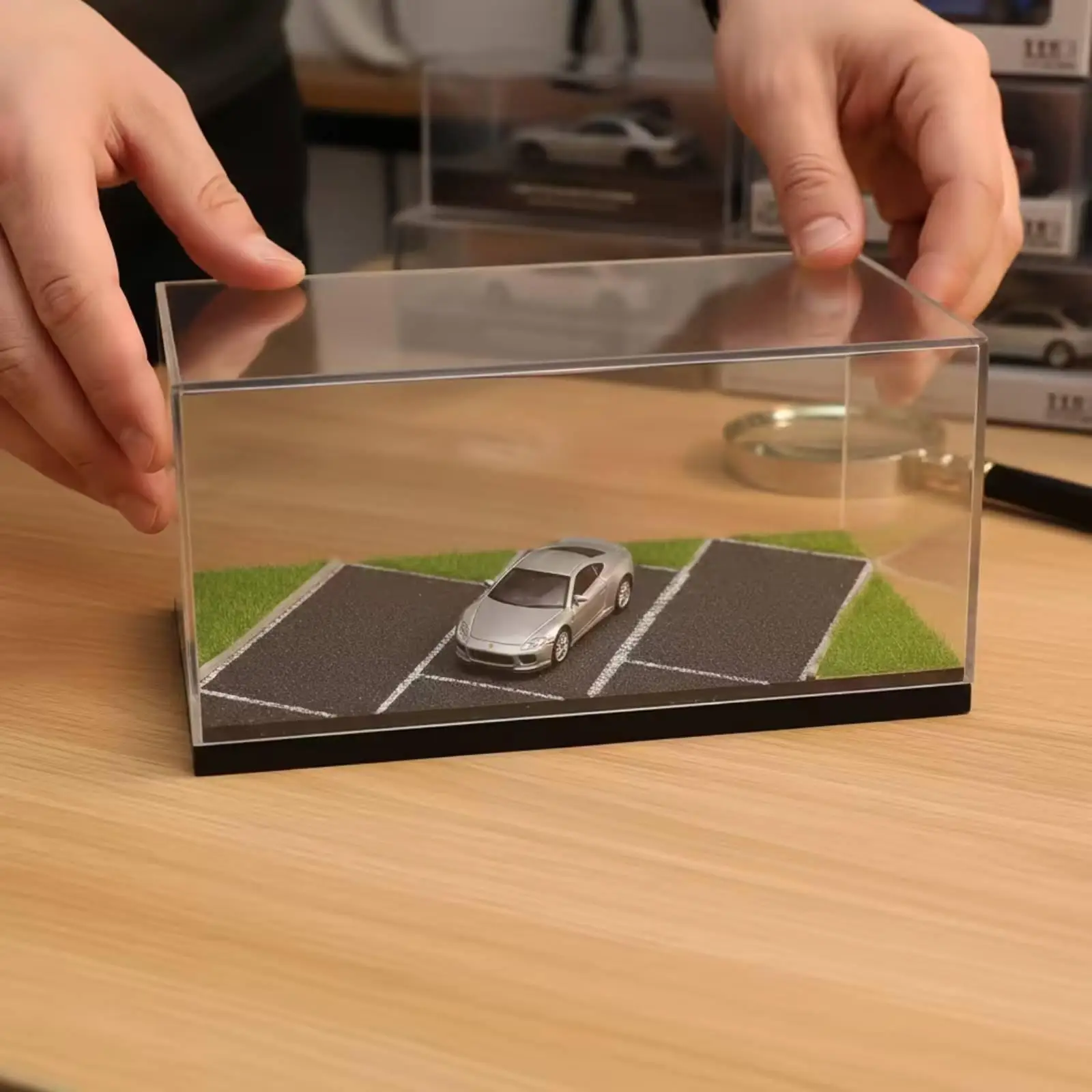 Parking Lot Display Case 1:64 Scale Diorama Miniature for Collectors, Hobbyists