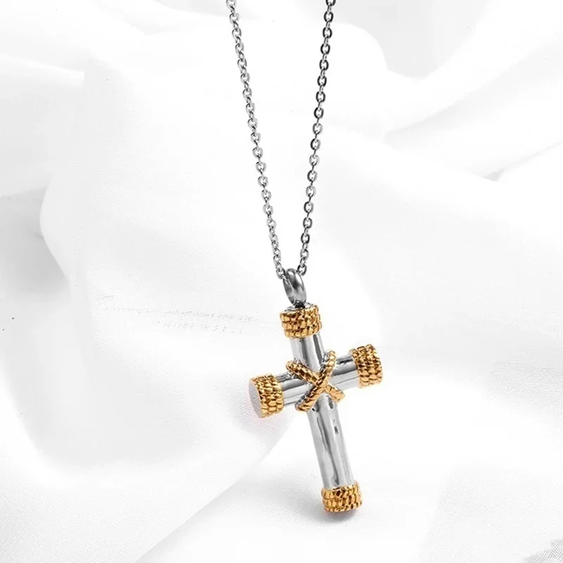 Rope Winding Cross Urn Pendant Necklace Memorial Jewelry Lord Prayer Cross Ash Necklace