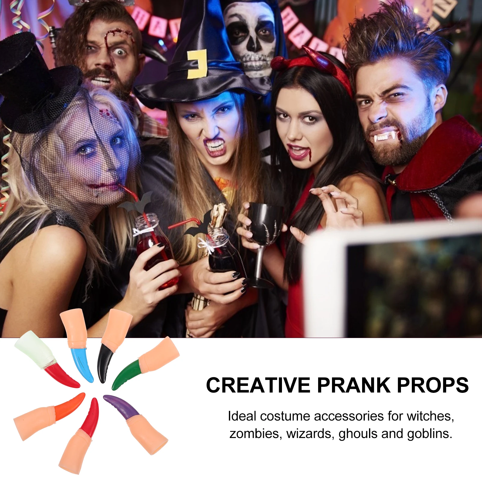Dedos de bruxa para crianças, adereços de unhas falsas, unhas delicadas e requintadas de plástico para Halloween