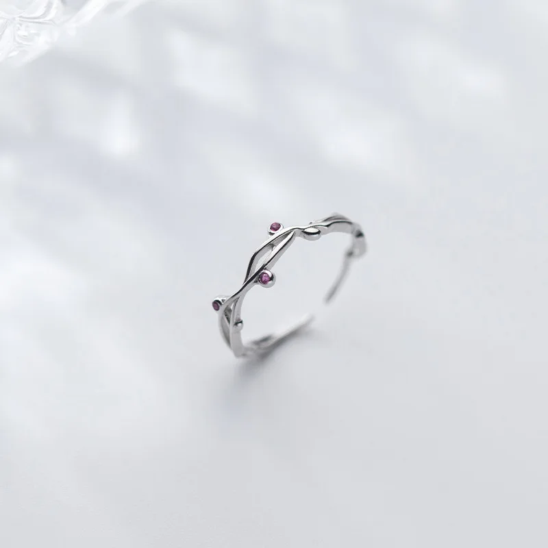 MloveAcc 925 Sterling Silver Leaf Ring Female Tide Art Branches and Leaves Ring Opening Adjustable Fashion Jewelry