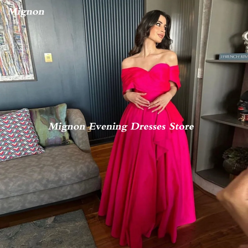 Mignon Satin A-line Prom Gown Off-the-shoulder Neckline Evening Ruffle Formal Floor-length Elegant Party Dresses for Women 2023