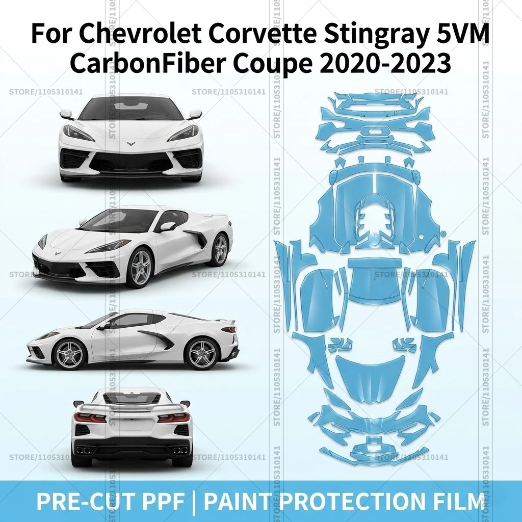 

Для Chevrolet Corvette Stingray 5VM CarbonFiber Coupe 2020-2023: Предварительно вырезанная прозрачная защитная пленка PPF для автомобиля