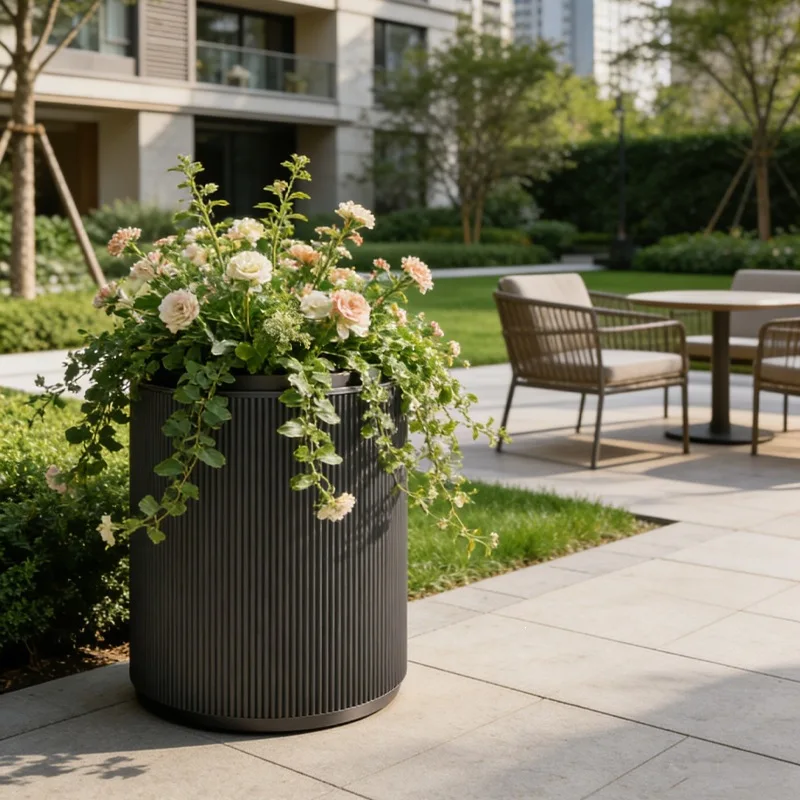 Outdoor stainless steel cylindrical flower box Commercial Street Coffee Shop Wrought Iron Flower Box Square Park Greening
