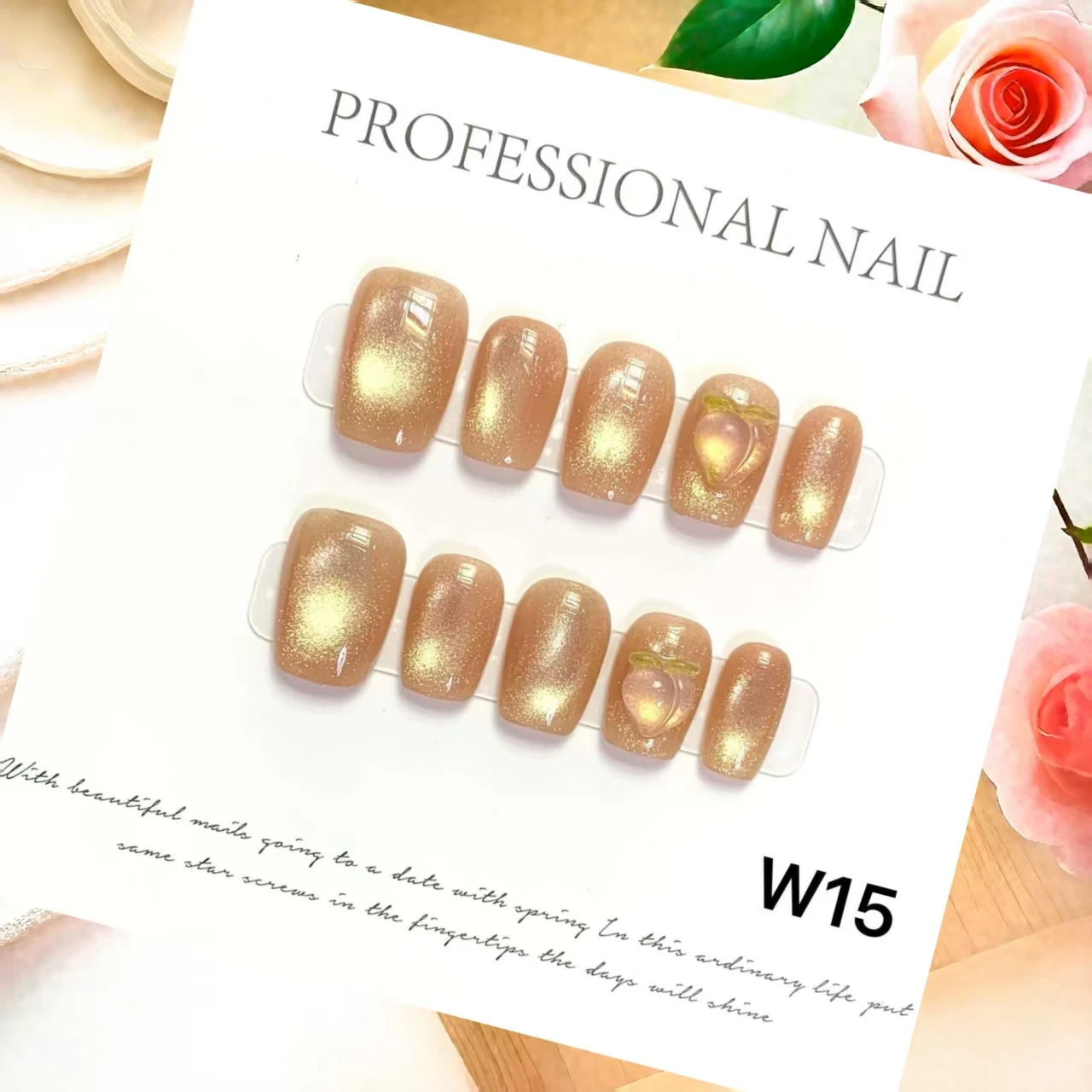 

10 шт., ручная работа, накладки на ногти, короткая лестница, персиковые пузыри, элегантный дизайн ногтей, простой дизайн для всех мероприятий с вкладками из 4 предметов