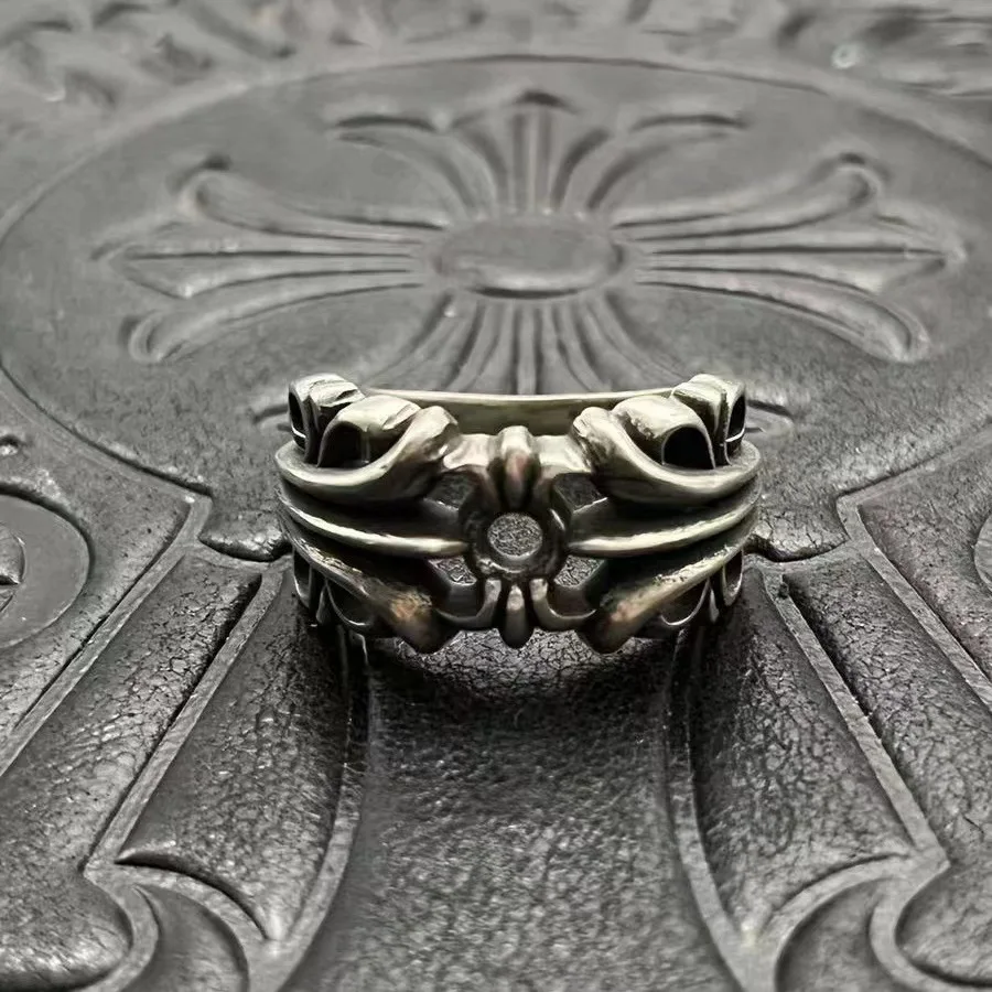 

S925 sterling silver iris ring men's medieval retro non-fading niche high-end punk hip-hop