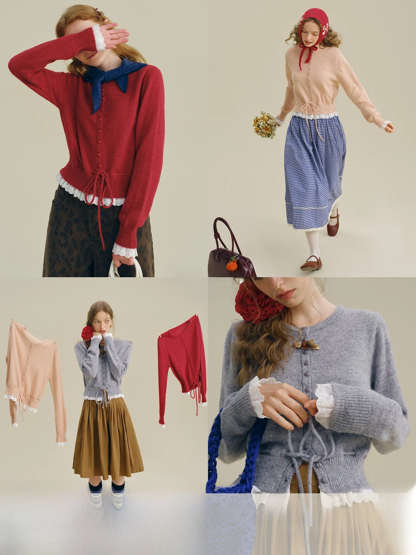 

Rina Berry Sweet Tee-Color Lace Dstring oulder Woolen Knitted Sweater Commute Sle Casual round Ne Long Sve Wome...