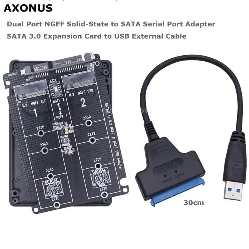 Placa adaptadora de puerto serie NGFF de doble puerto de estado sólido a SATA, tarjeta de expansión 2 * M.2 a SATA 3,0 a Cable externo USB