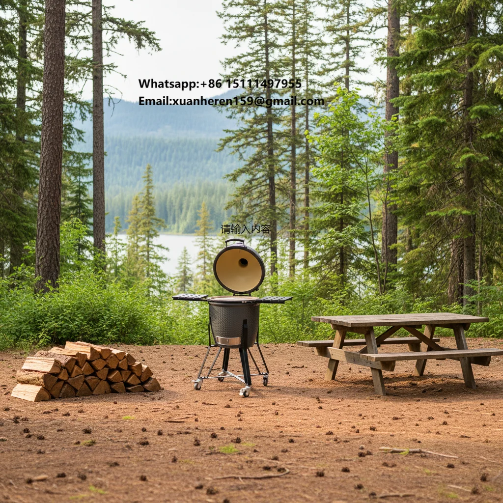 

Modern 22-Inch Large Vertical Glossy Light Grey Ceramic BBQ Outdoor Barbecue Stove Charcoal Barbecue Stove