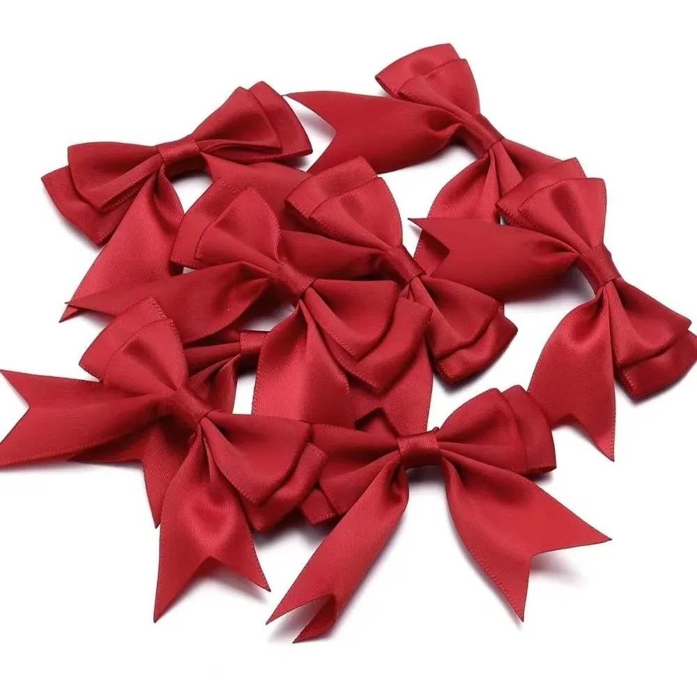 10Pcs New Colorful Satin Double Layer Ribbon Bow Handmade DIY Crafts Satin Bow Patch Clothes Decoration Sewing Decoration