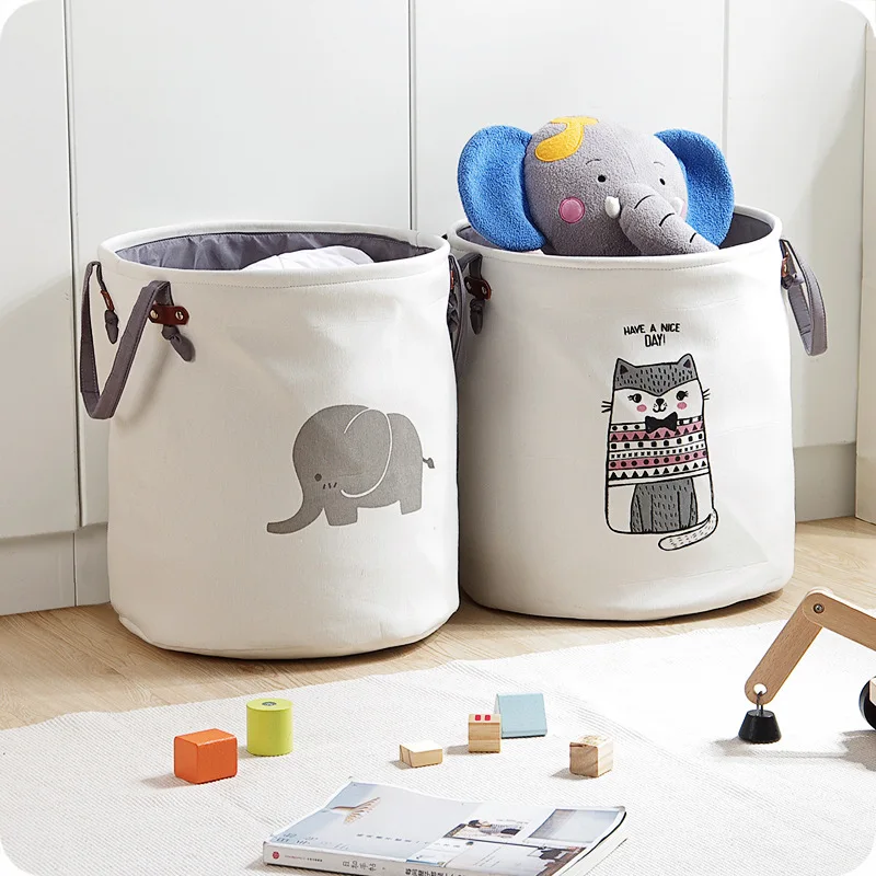 Clothes Storage Basket Folding Cotton Linen Laundry Basket Thickened EVA Laundry Basket Cartoon Children's Toys Clutter Basket