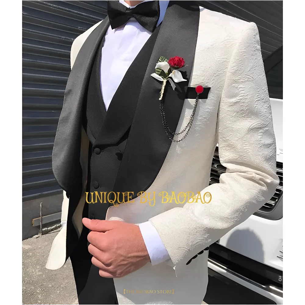 

Men 3-Piece Slim Fit Wedding Tuxedo (Jacket+Vest+Pants) Shawl Lapel Blazer Groom Prom Banquet Formal Party Tailored Hommes Suit