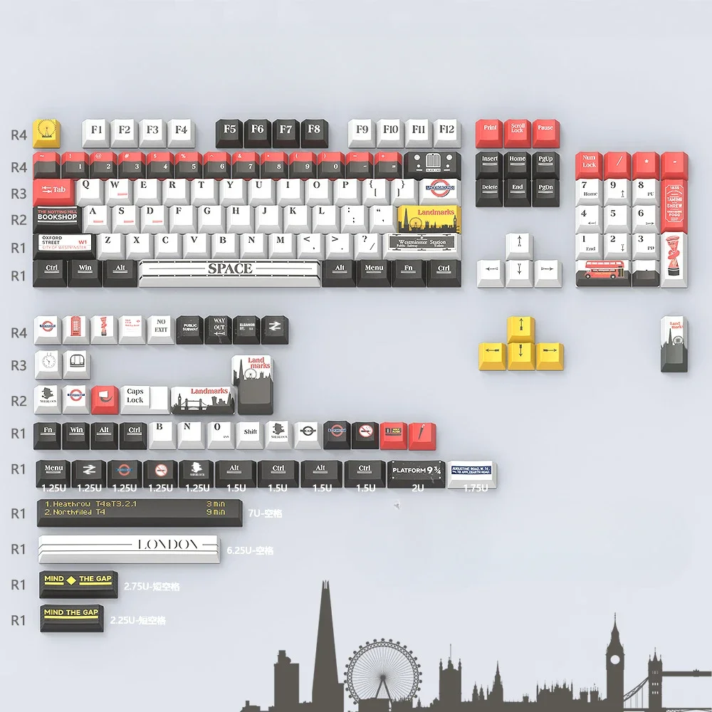 

London theme keycap PBT five-sided sublimation compatible with 61/Made68/75/87/X100