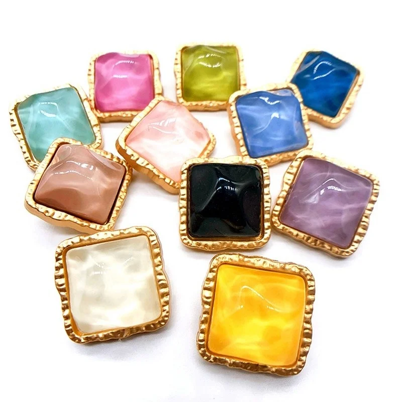 6Pcs 21mm Square Metal Women Coat Sewing Buttons for Clothes Vintage Jacket Sweaters Dress Decorations Accessories