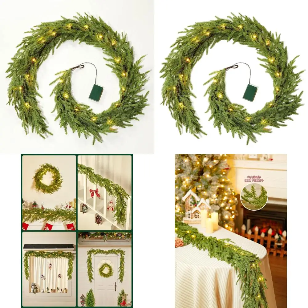 

6-Foot Battery-Powered White Lighted Norfolk Pine Garlands, Set of 2, for Indoor/Outdoor Christmas Decor