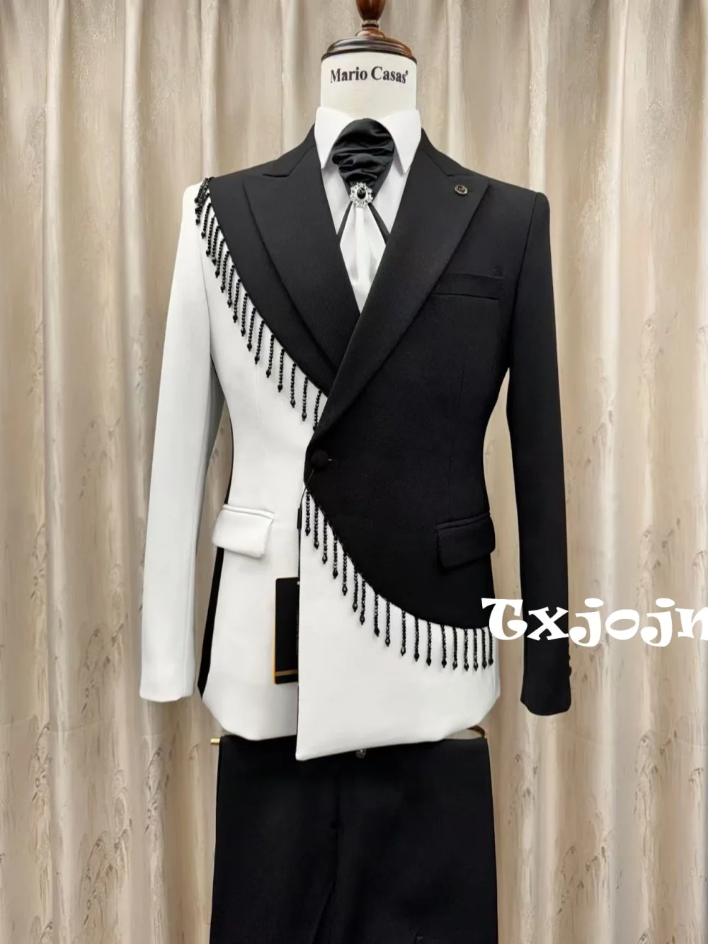 

Opulent Tassel Color-blocked Suit sET 2 Pieces Jacket Pants Wedding Groom Sets Formal Men's Slim Fit Tuxedo Birthday Party Wear