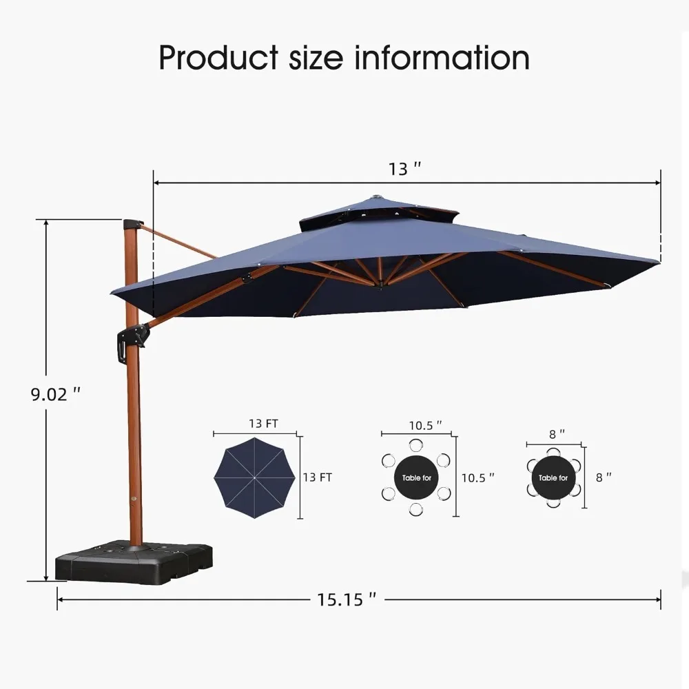 Umbrella Outdoor Round 13ft Patio, Large Cantilever Windproof Offset Heavy Duty Sun, UV Resistant Outdoor Umbrella