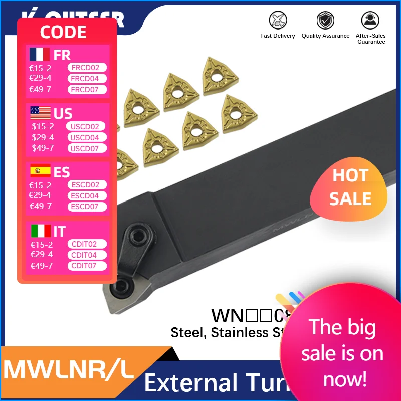 

1pc MWLNR1616H08 MWLNR2525M08 MWLNL4040R08 External Turning Tool Holder WNMG08 Carbide Inserts Lathe Bar CNC Cutting Tools Set