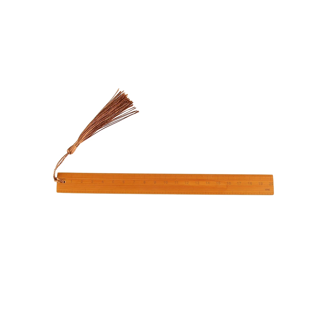 20cm 8inch Dual Scale Multi-Functional Natural Bamboo Ruler Bookmark with Tassel