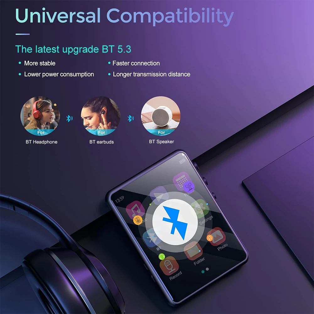 128GB المحمولة HiFi مشغل MP3 بلوتوث 5.3 Mini MP4 تشغيل الفيديو فيلم الرياضة مشغل MP3 مع مكبر صوت راديو FM تسجيل