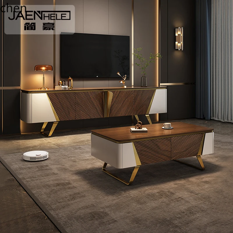 HT無垢材コーヒーテーブルテレビキャビネット組み合わせライトラグジュアリーモダンヴィラ大型フラットフロアイタリアンスタイルリビングルーム