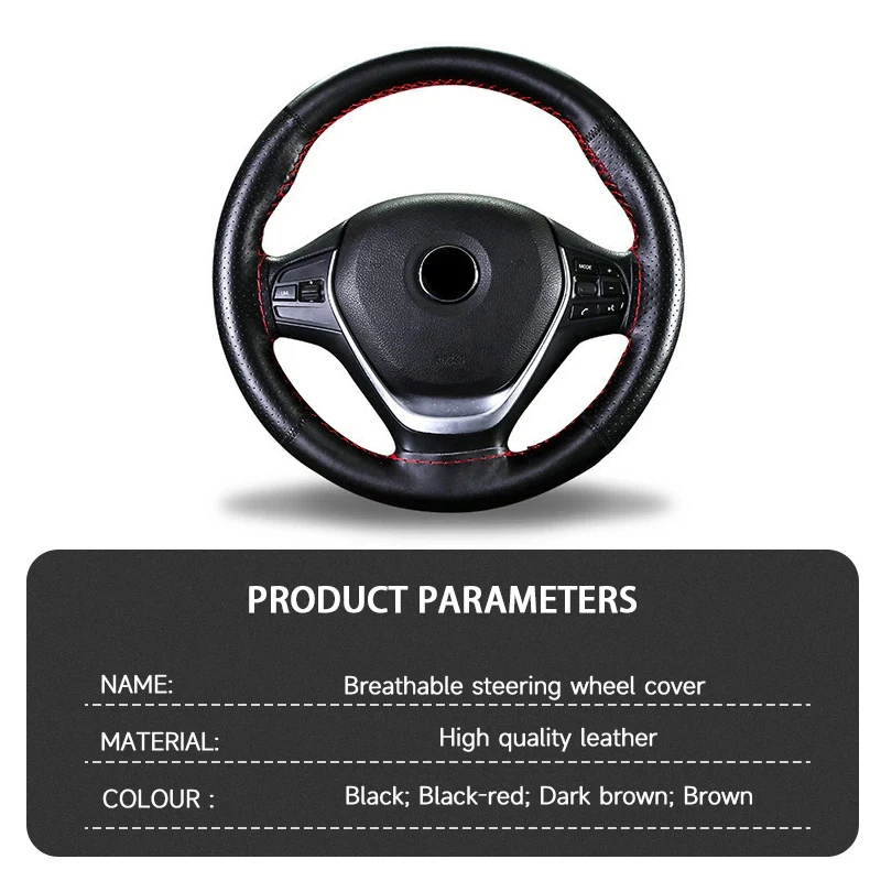 Genuine Leather Car Steering Wheel Cover With Needles Thread 37-38cm Diameter Diy Braid Cowhide Steering Wheel Protector