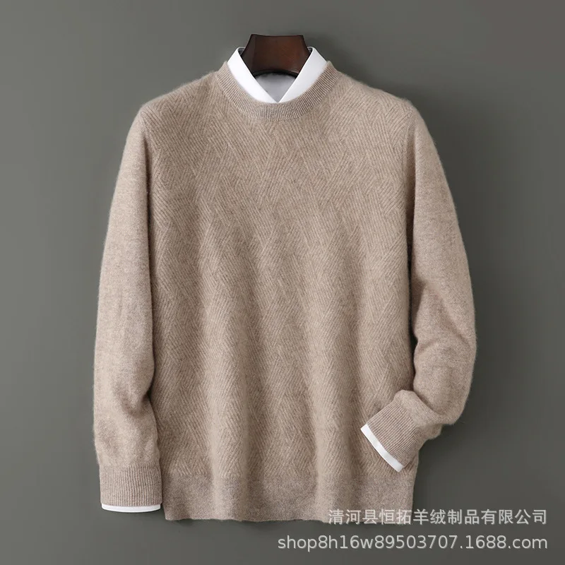 Осень-зима, новый мужской шерстяной свитер с круглым вырезом, свободный толстый свитер из натуральной шерсти, повседневная деловая шерстяная трикотажная базовая рубашка