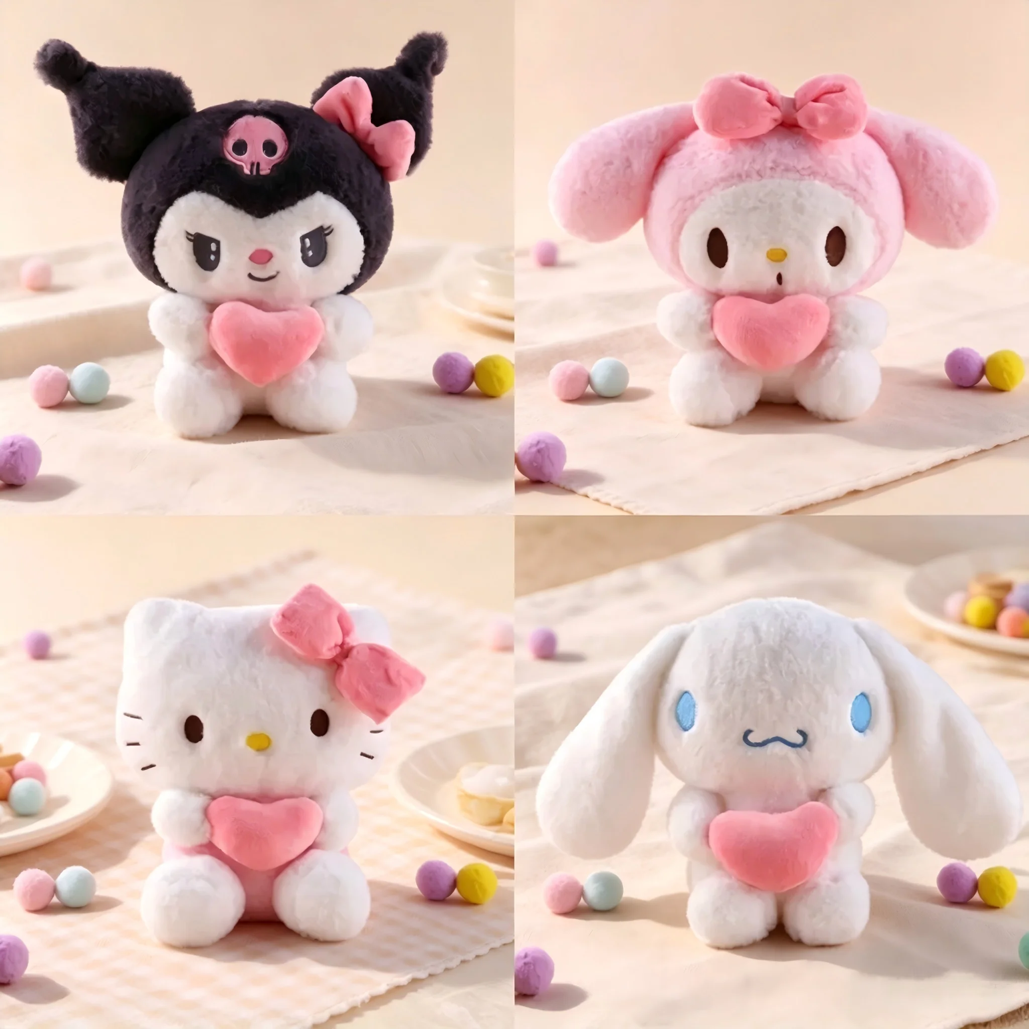 Bambola di peluche Sanrio da 22 cm, Hello Kitty Kuromi My Melody Cinnamoroll, morbido cuscino giocattolo, ornamento in peluche a forma di cartone anim