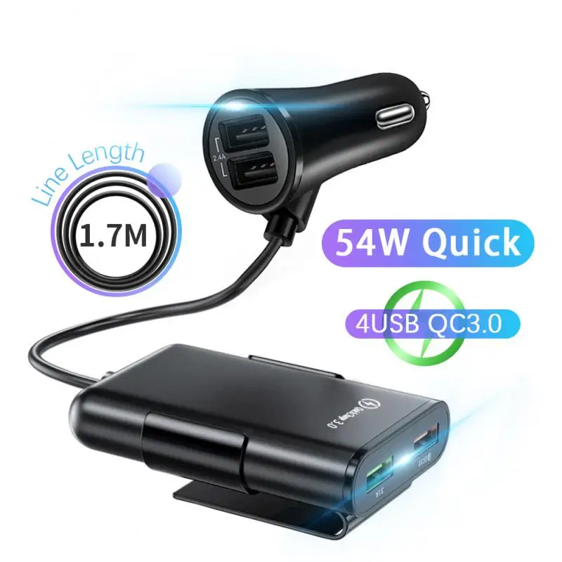 36W Quick Charge 3.0 USB Car Charger Extension Cord Cable Car Usb Charger Passenger Car Rear Charger