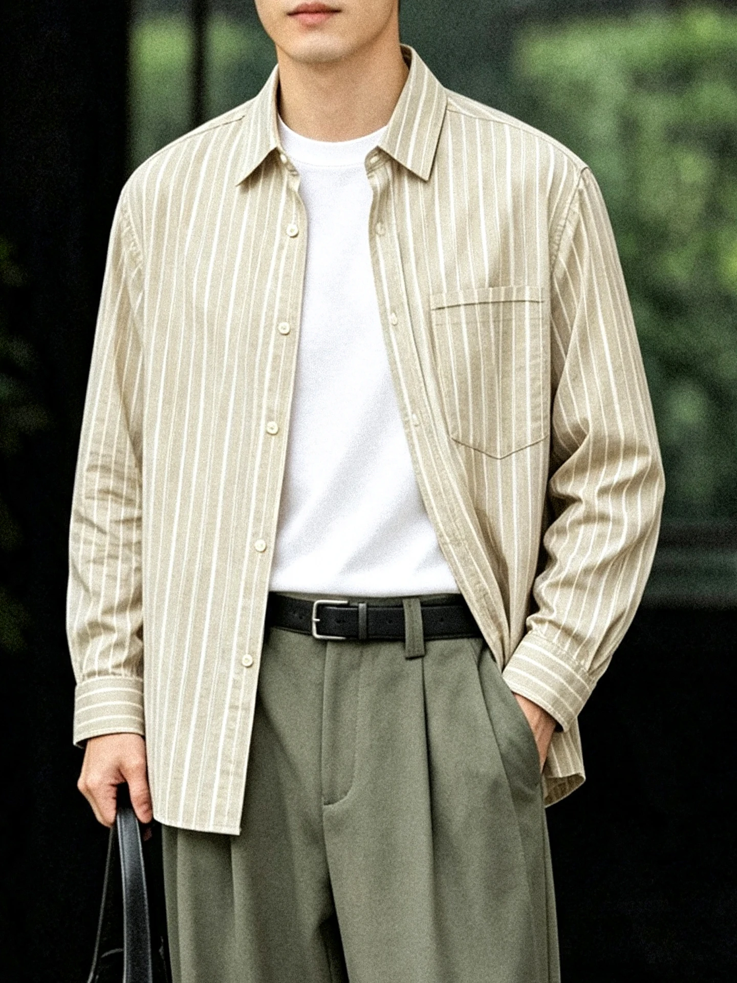 Casual Striped Shirt Men's Long Sleeve Commute Fashion Lenzing Blend Breathable Outerwear Autumn Season Youth Popular Loose Fit