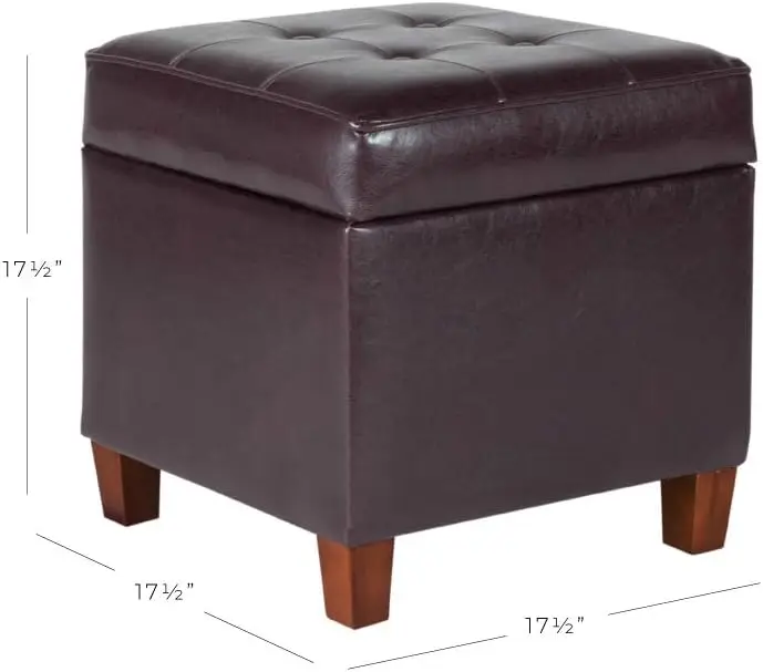 Leatherette Tufted Square Storage Ottoman with Hinged Lid, Brown Small