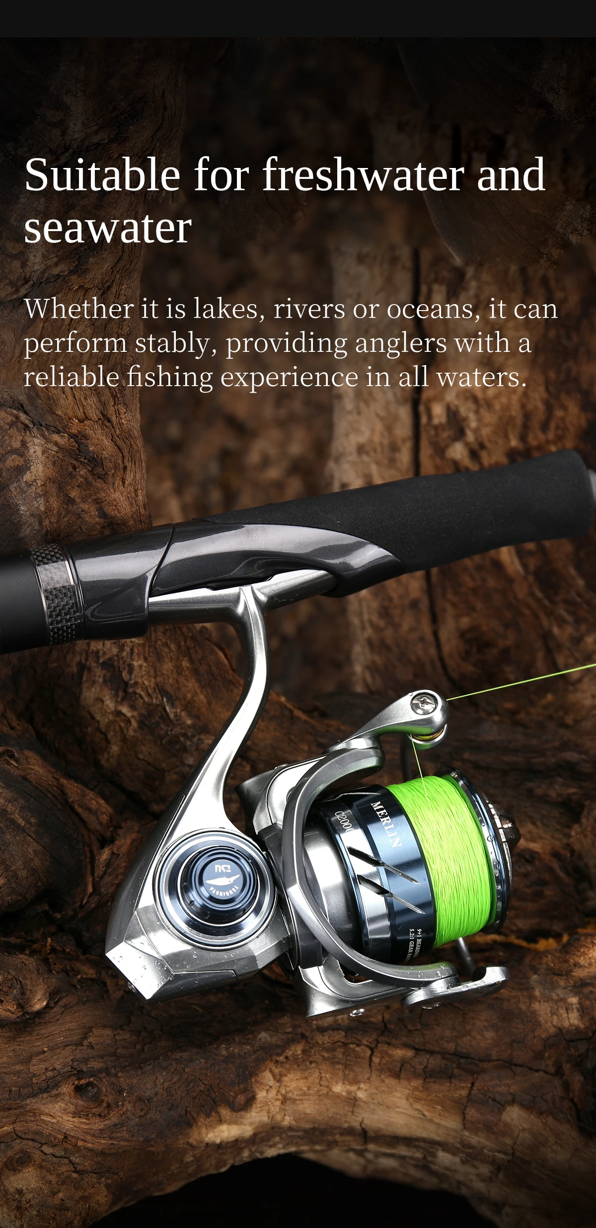 TSURINOYA METAL Spinnrolle MERLIN 1000 C2000S 165g Baitcast-Rolle ULTRALEICHT & VIELSEITIG Salzwasser-Bass-Hechtrolle – Detail 20