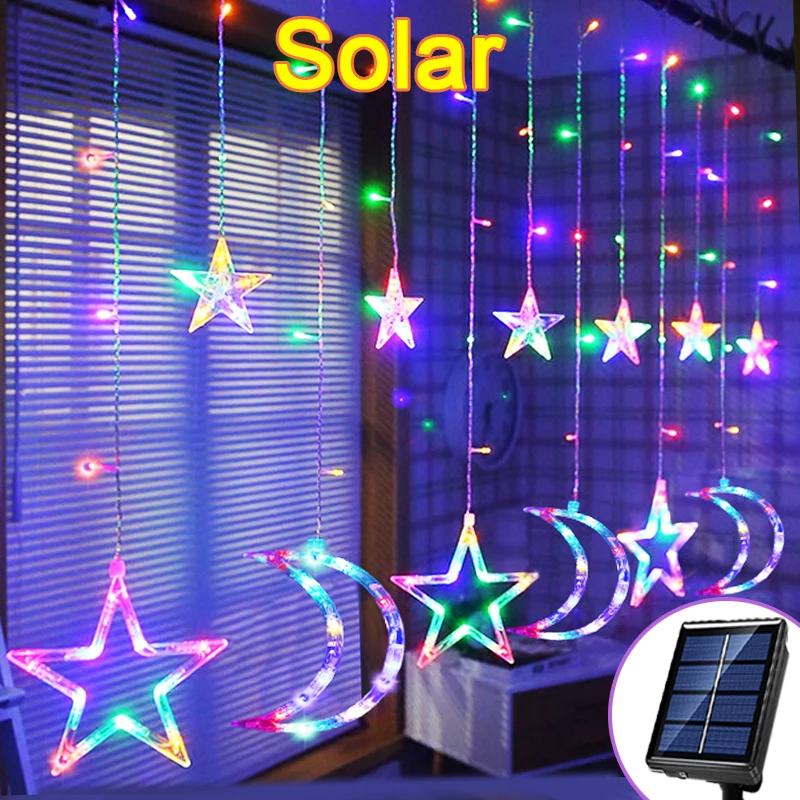 Solar Curtain Lights Raya Outdoor Moon Star String Lights