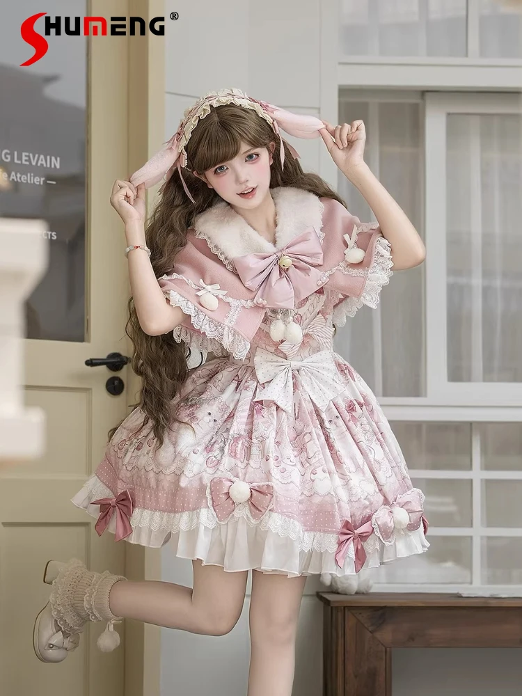 

Японское элегантное платье для дня рождения в стиле принцессы, с принтом в горошек, бантом и сердечками, с завышенной талией, А-силуэт, Лолита JSK, женское