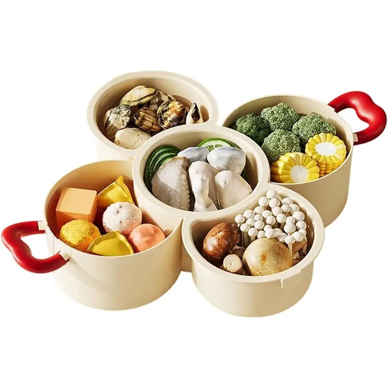 ABJN-Kitchen Tray Multi Functional For Vegetables Draining Holes Divided Compartments Stackable Design Storage Plate C