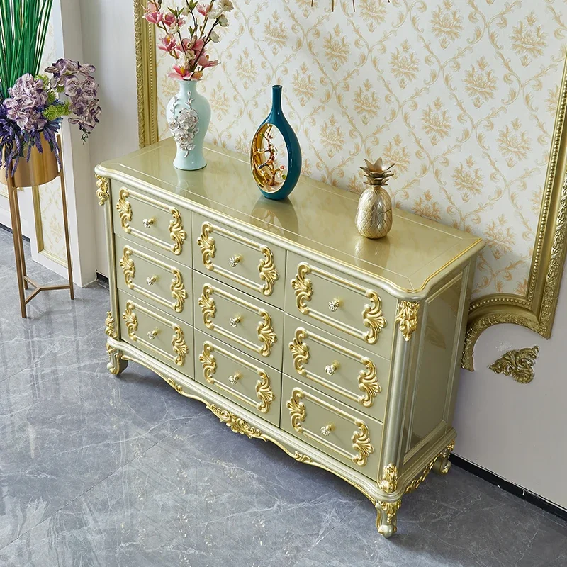 European style solid wood nine bucket cabinet, super large capacity storage cabinet, solid wood carved TV cabinet for storage