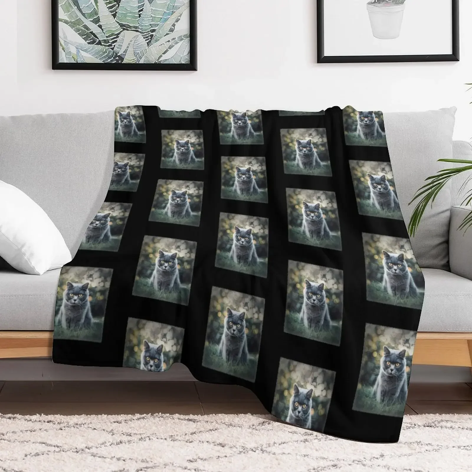 British Shorthair Grey Cat Throw Blanket Sofa Softest Plaid Blankets