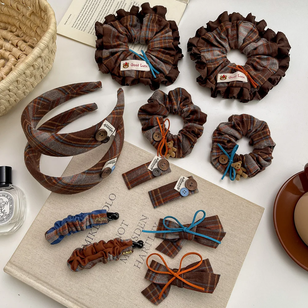 

Retro Plaid Bow Hairpin Hairclip Large Scrunchies Elastic Hair Band Fashion Girl Hair Hoop Headband Children's Hair Accessories