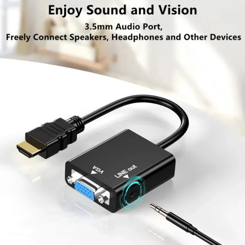 Конвертер 1080P HDMI в VGA с аудиоразъемом 3,5 мм HDMI «папа» на VGA «мама» цифро-аналоговый для ПК, ноутбука, HDTV-проектора
