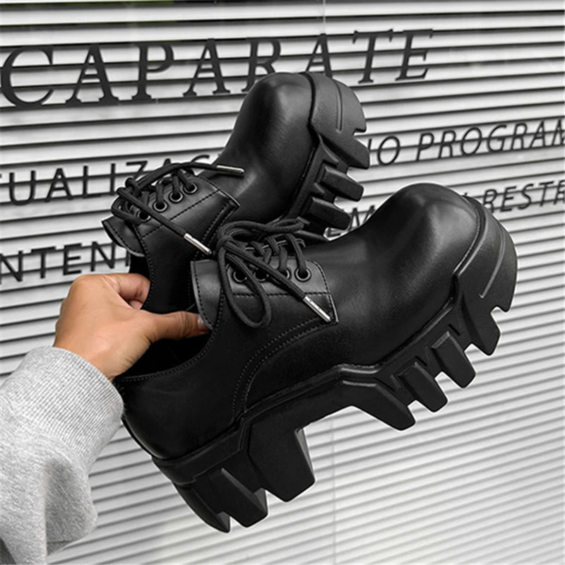 Retro Thick Bottom Platform Unisex Leather Shoes Large Size Increasing All Match Casual Derdy Shoes Luxury Designer Sneakers Hot