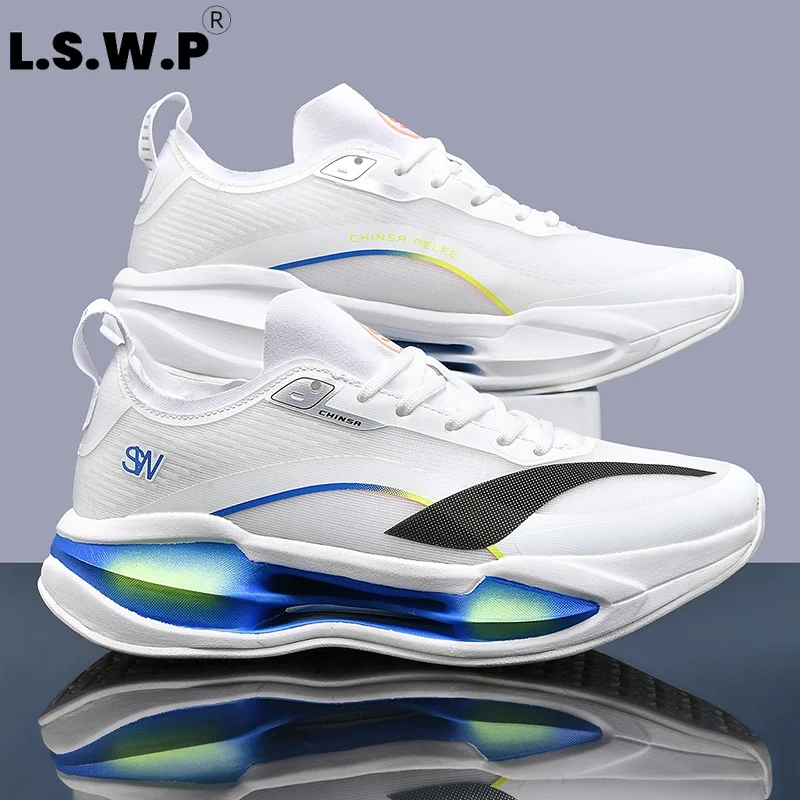 Men's Running Shoes, Tennis Shoes, New Thick-Soled Cushioning Running Shoes for Men and Women, Breathable Ice-Feel Mesh, High-Elastic Shock-Absorbing Midsole, Lightweight Non-Slip Professional Racing Running Shoes, Student Fitness Jogging Sports Shoes