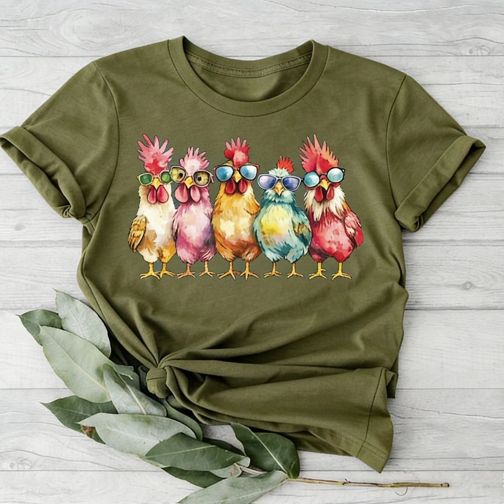 Chicken Funny Farmer Shirt Love Chickens Tee Animal T-Shirt Fashion Casual Women Short Sleeve Farm Daily Life Cotton Tshirt