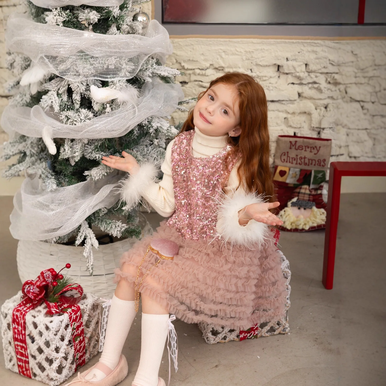 

2025 Autumn and Winter New Girls Sleeveless Princess Dress Girls Sequin Dreamy Dress Fashion New Year Christmas Dress