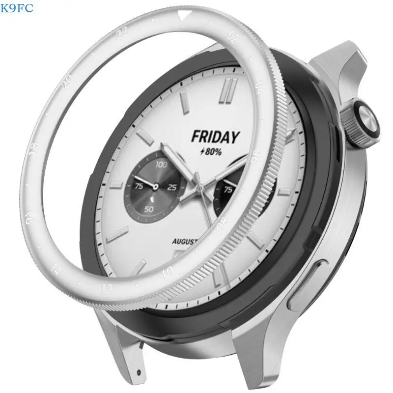 Moldura metal elegante K9FC com vidro temperado incluído Moldura aço elegante Instalação rápida adequada para smartwatches