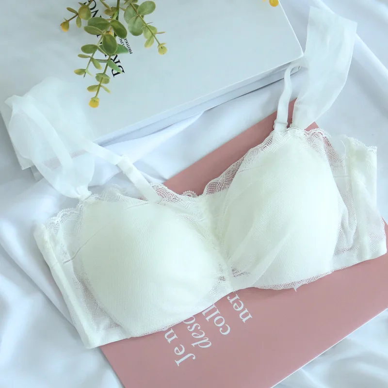 French Style Silk Fairy Style Without Steel Ring Bra Women's Lace Sexy Mulberry Silk Thin Underwear Breathable