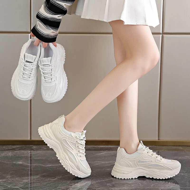 Spring and Autumn New Style Fashionable Comfortable and Breathable Versatile Thick-soled Casual Mesh Hollow Mesh Shoes