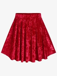 ROSEGAL Plus Size Velvet Mini A Line Skirt Ladies Christmas Skirts 2023 Red Fashion Bottoms Xmas Skirt