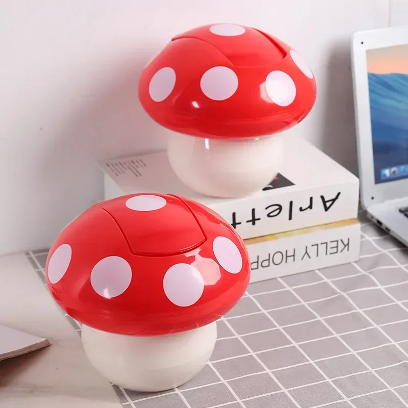 1pc Mushroom Shaped Mini Desktop Trash Can, Student Desk Office Table Storage Bucket With Lid, Cute Creative Small Wastebasket